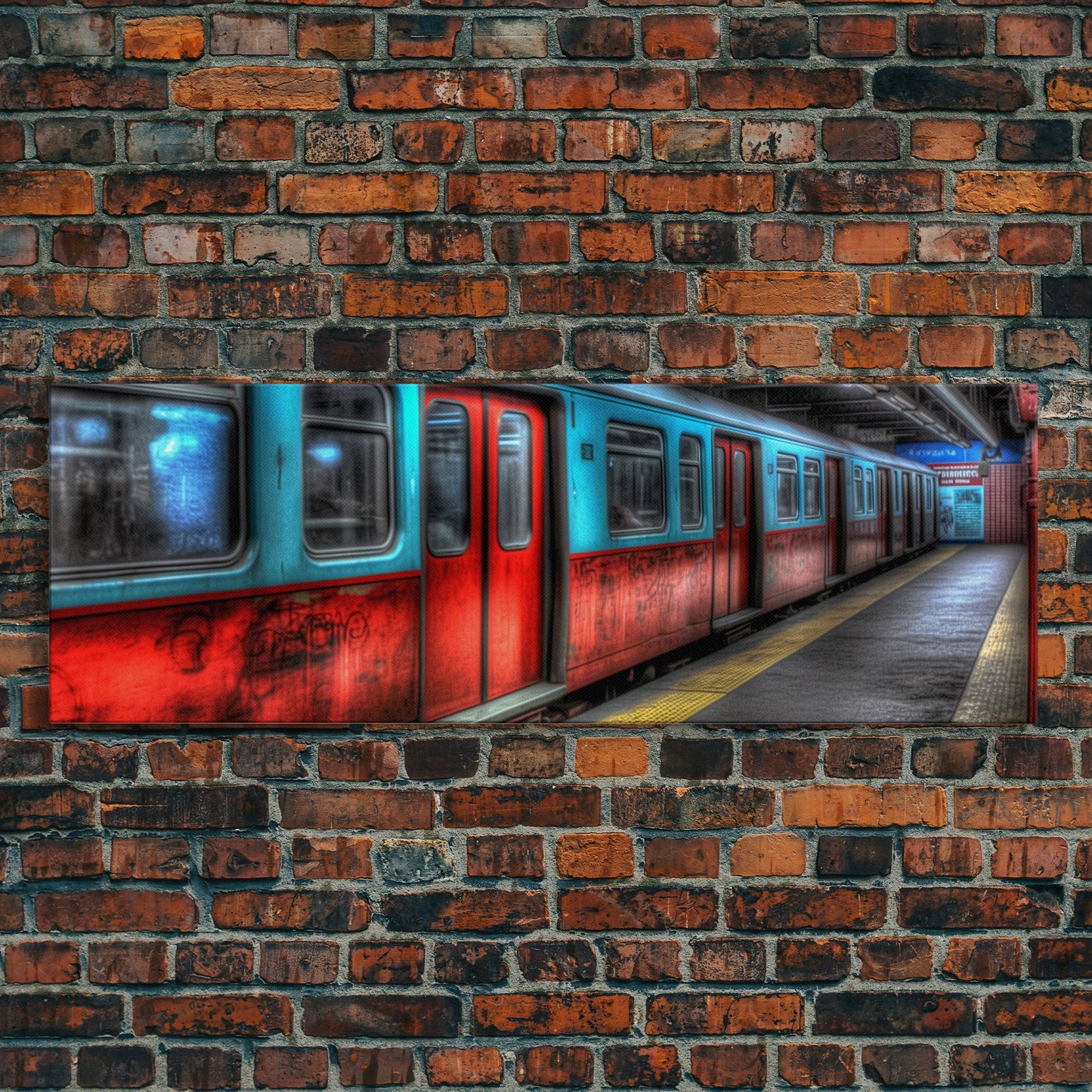 Subway Station Wall Art Print, Subway Train, Urban Wall Art, Wall Decor, Urban Art, Framed Canvas Print, Panoramic, Wall Art, Canvas Print