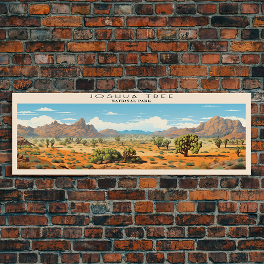 Joshua Tree National Park Panoramic California Travel Art, National Park Print, Minimalist Travel Art, Subdued Watercolor Painting Panoramic