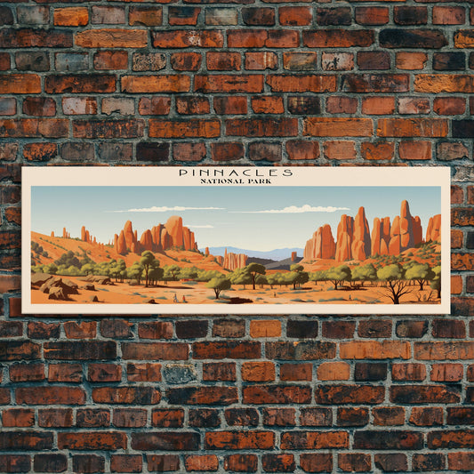 Pinnacles National Park Panoramic California Travel Art, National Park Print, Minimalist Travel Art, Subdued Watercolor Painting Panoramic