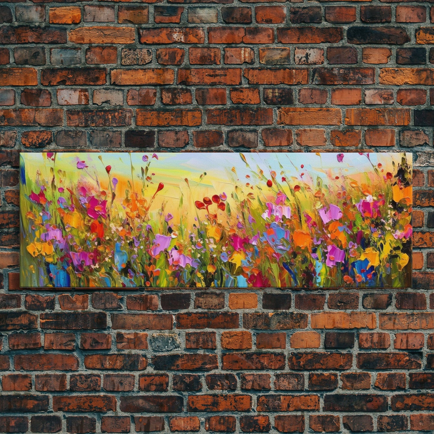 Framed Canvas Print of Original painting, Large wall art, Boho wall décor, Flower painting, Home decor, Modern art, Bedroom decor, Panoramic
