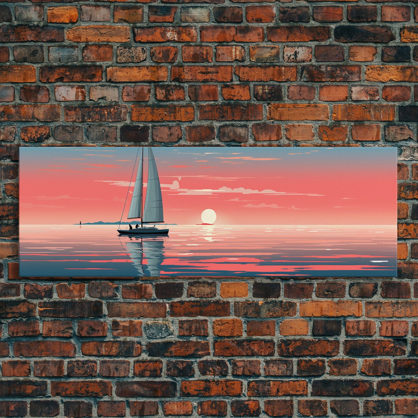 Nautical Decor, Beach Decor, Navy Decor, Coastal Decor, Sailboat At Sunset Framed Canvas Print, Ship Art, Lakehouse Decor, Nautical Painting
