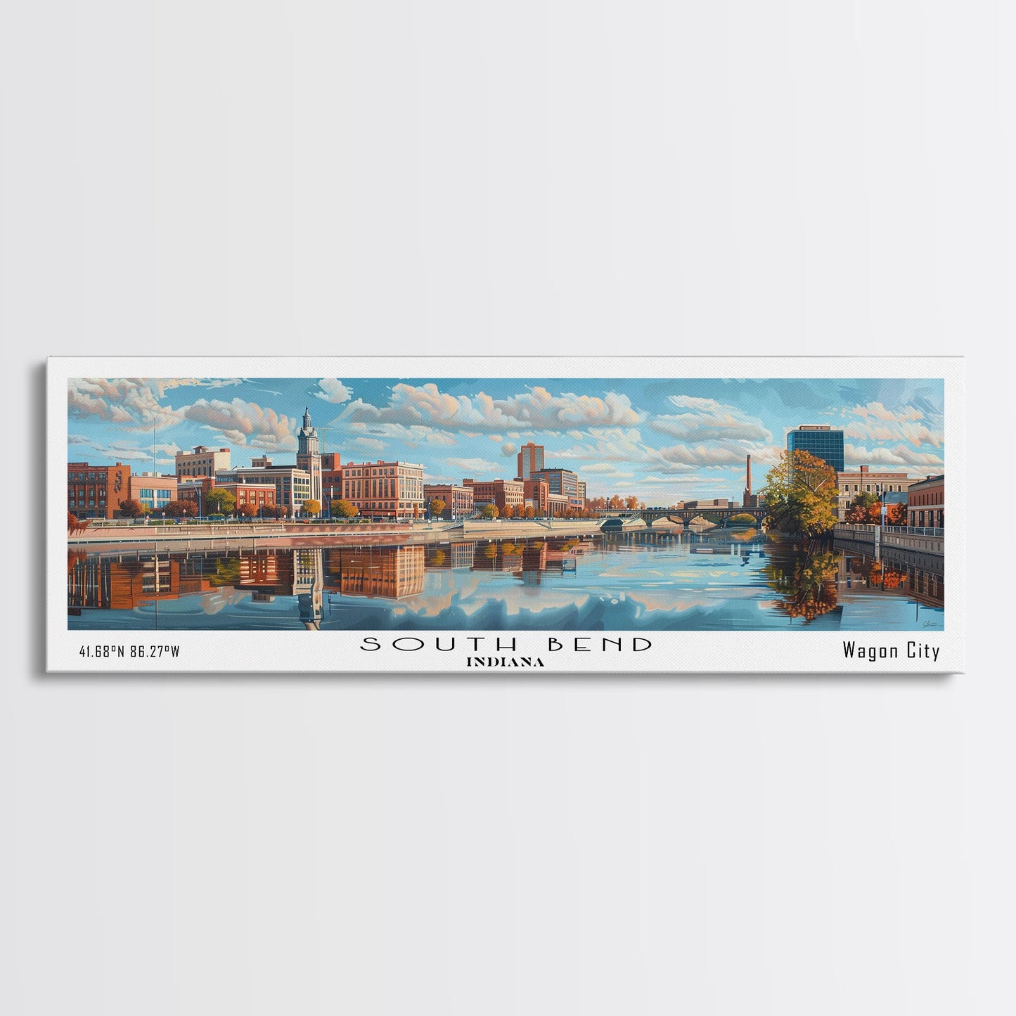 South Bend Indiana Travel Poster, Framed Canvas Print, Wall Art, Home Decor, Travel Print, Office Decor, Living Room Art, Gift Idea
