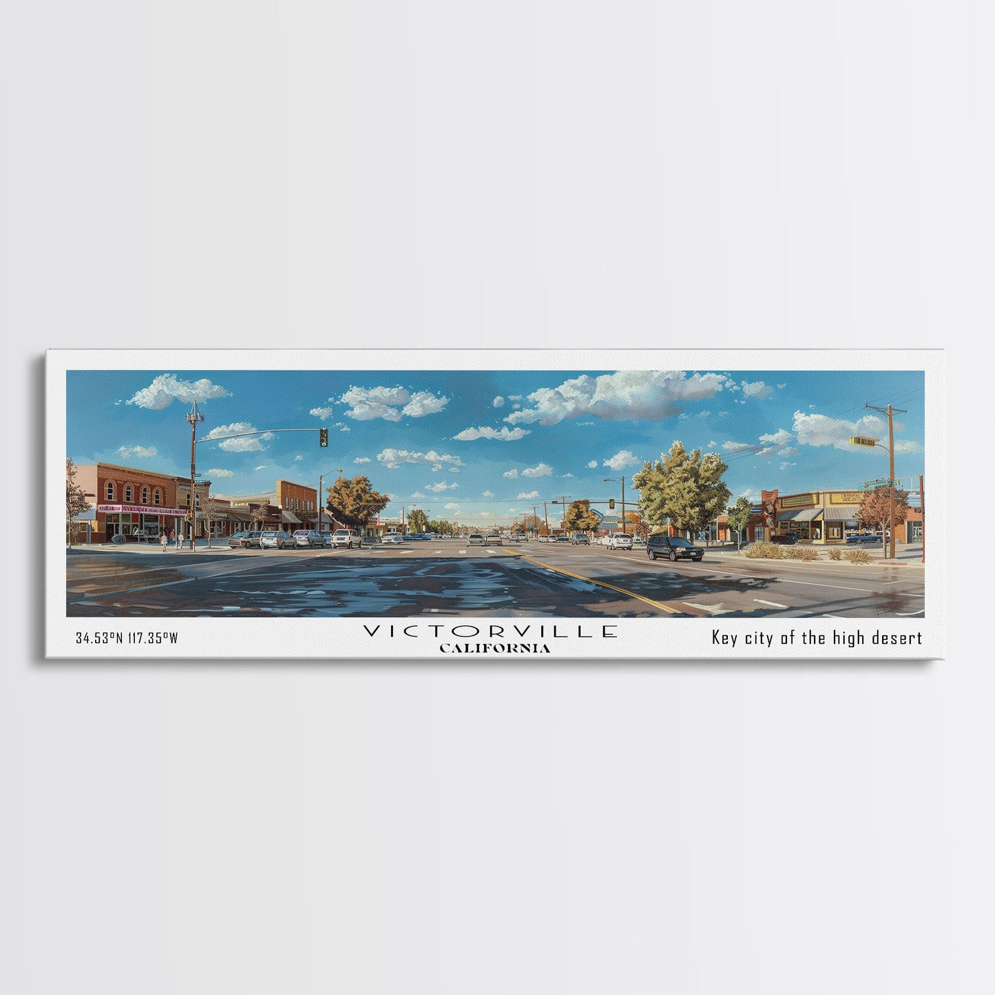 Victorville California Panoramic Wall Art, Framed Canvas Print, Retro Style Travel Poster, Unique Home Decor, Artistic Office Piece, Original Gift