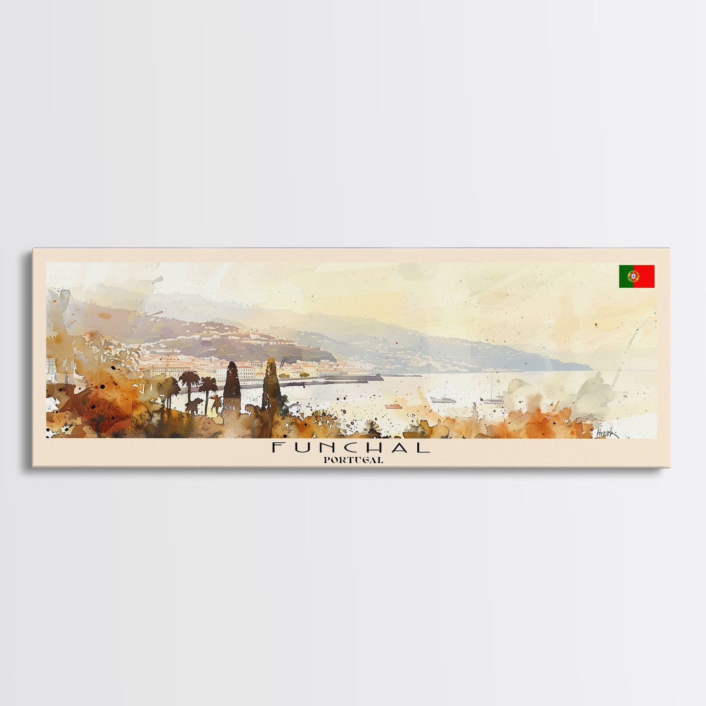 Funchal Portugal Travel Print Wall Art, Panoramic City Art, Travel Art, Wall Decor, Vacation Gift, Framed Canvas Print Or Metal Art