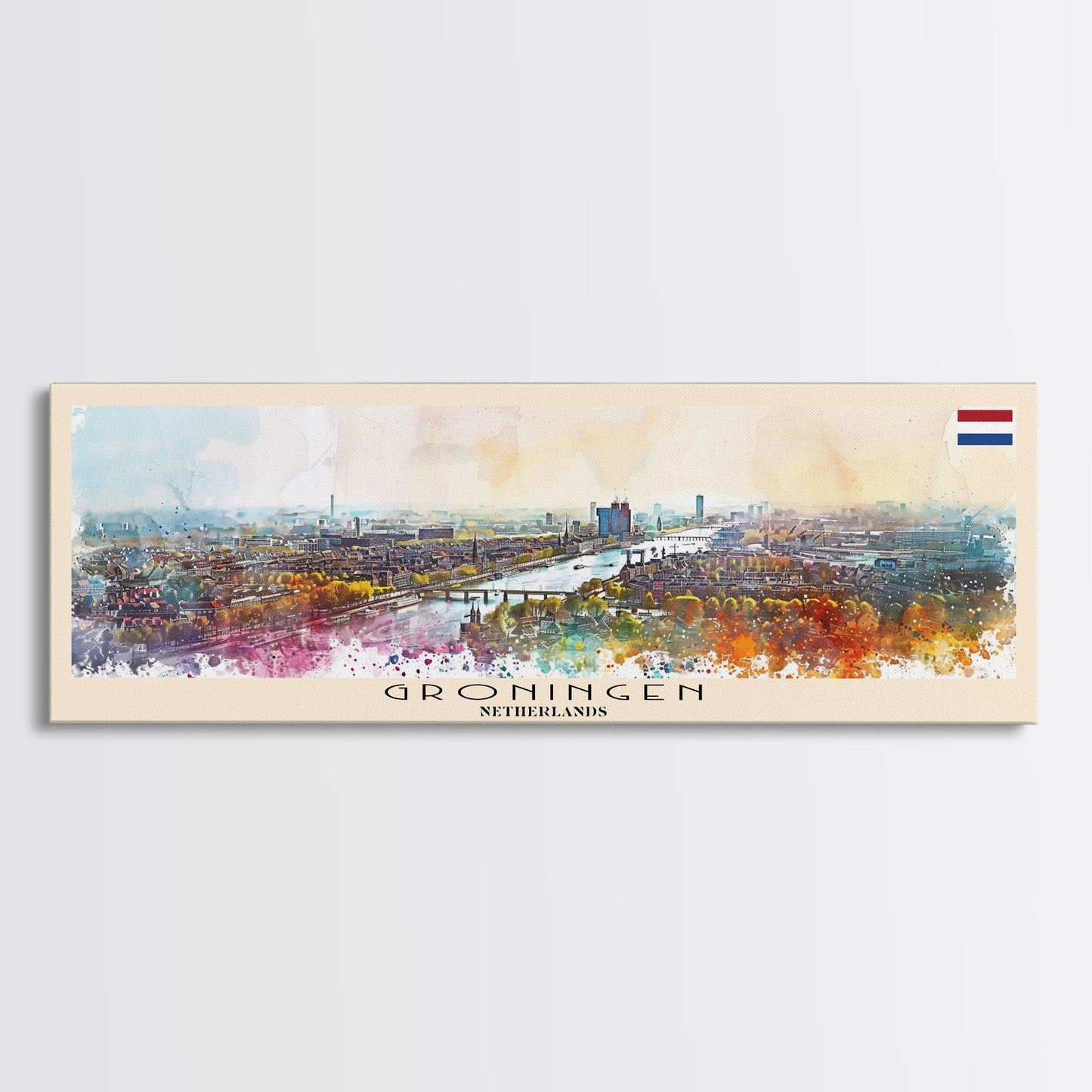 Groningen Netherlands Travel Art, City Art, Framed Canvas Print or Metal Wall Art, Europe Travel Poster, Panoramic Wall Art, Extra Wide Wall Art
