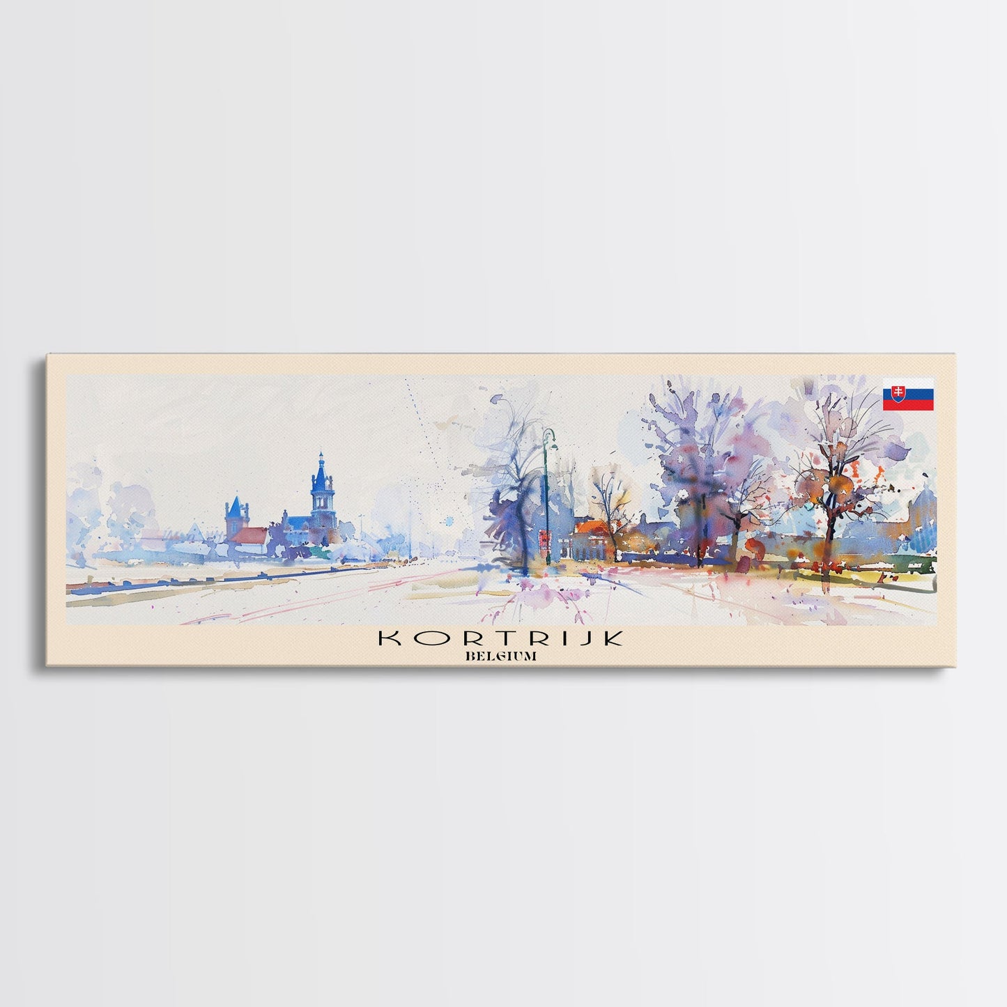 Kortrijk Belgium Travel Print Wall Art, Panoramic City Art, Travel Art, Wall Decor, Vacation Gift, Framed Canvas Print Or Metal Art