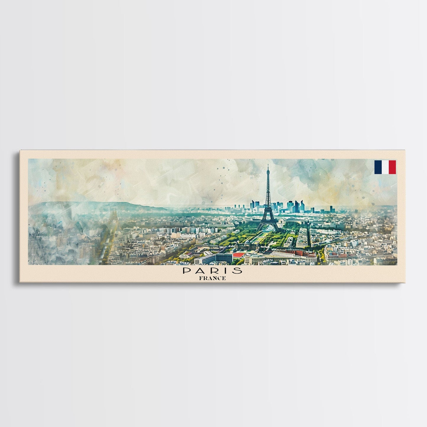 Paris France Panoramic Travel Poster, Framed Canvas Print or Metal Wall Art, Travel Art, Home Decor, Panoramic Painting, Midcentury Art