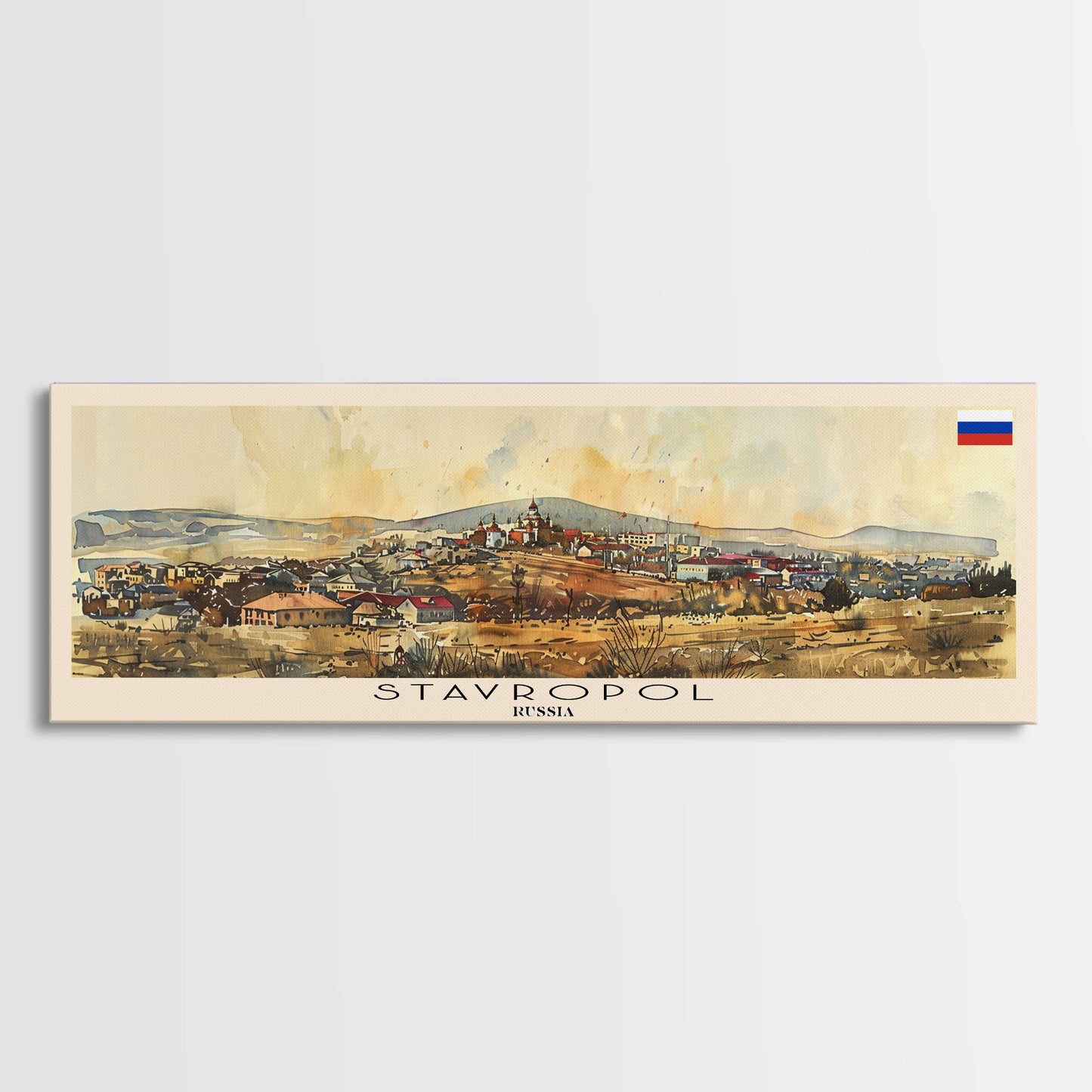 Stavropol Russia Panoramic Travel Poster, Framed Canvas Print or Metal Wall Art, Travel Art, Home Decor, Panoramic Painting, Midcentury Art