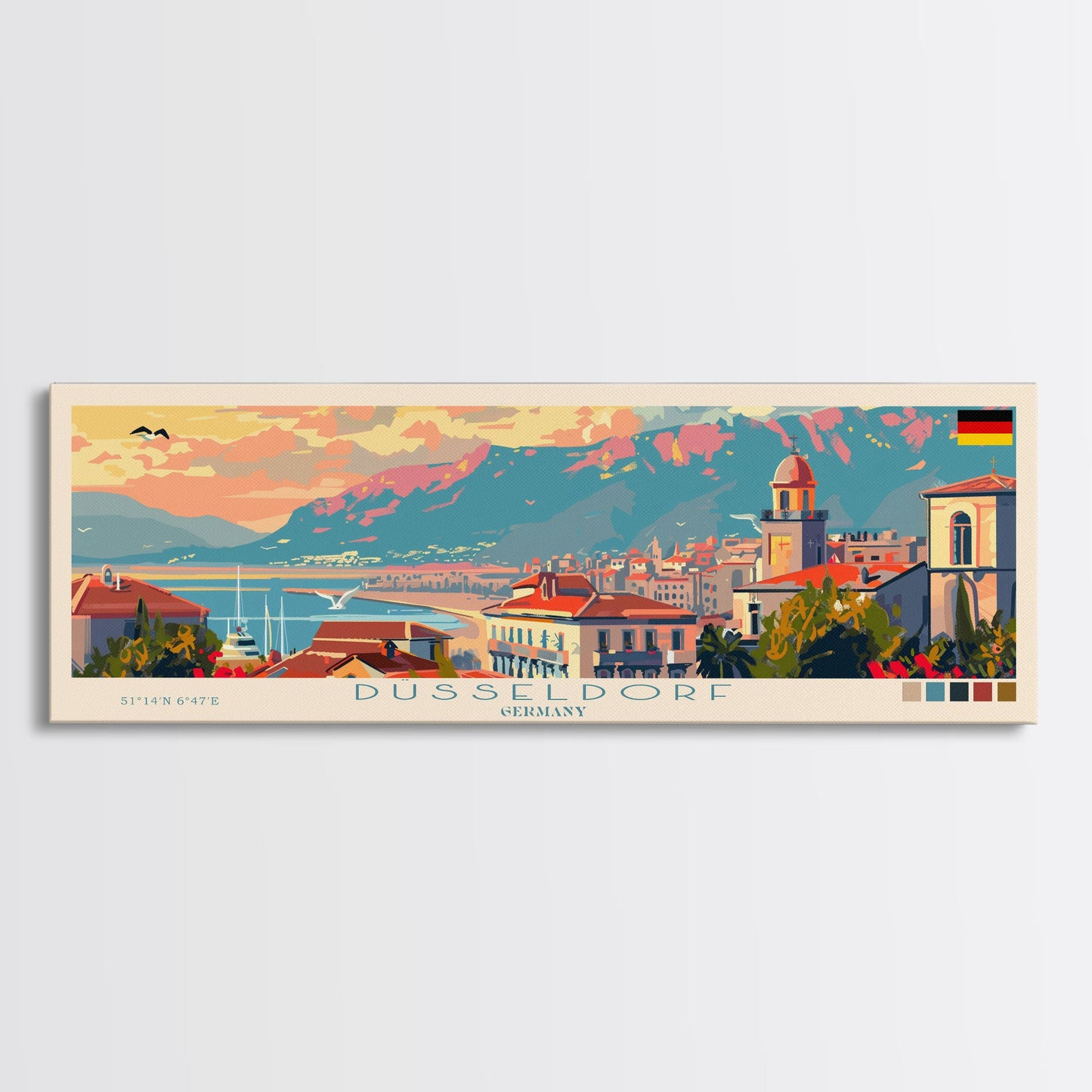 Dusseldorf Germany Travel Art, City Art, Framed Canvas Print or Metal Wall Art, Europe Travel Poster, Panoramic Wall Art, Extra Wide Wall Art