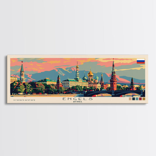 Engels Russia Panoramic Travel Poster, Framed Canvas Print or Metal Wall Art, Travel Art, Home Decor, Panoramic Painting, Midcentury Art