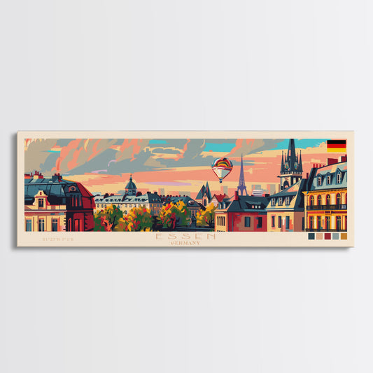 Essen Germany Travel Print Wall Art, Panoramic City Art, Travel Art, Wall Decor, Vacation Gift, Framed Canvas Print Or Metal Art