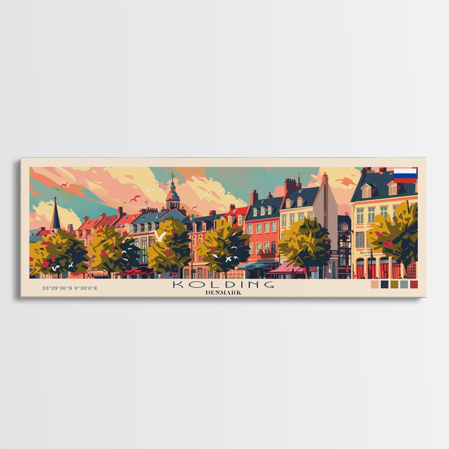 Kolding Denmark Travel Print Wall Art, Panoramic City Art, Travel Art, Wall Decor, Vacation Gift, Framed Canvas Print Or Metal Art
