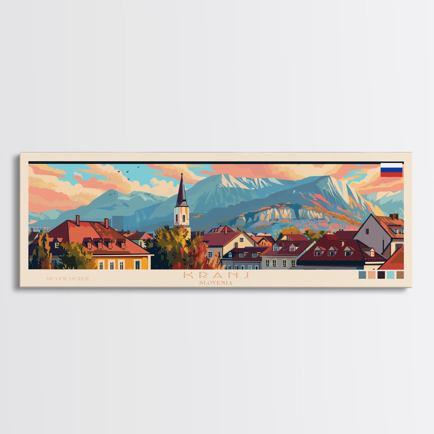 Kranj Slovenia Wall Art, Panoramic Travel Poster, Panoramic Framed Canvas Print, City Wall Art, Wall Hanging Home Decor, Travel Art