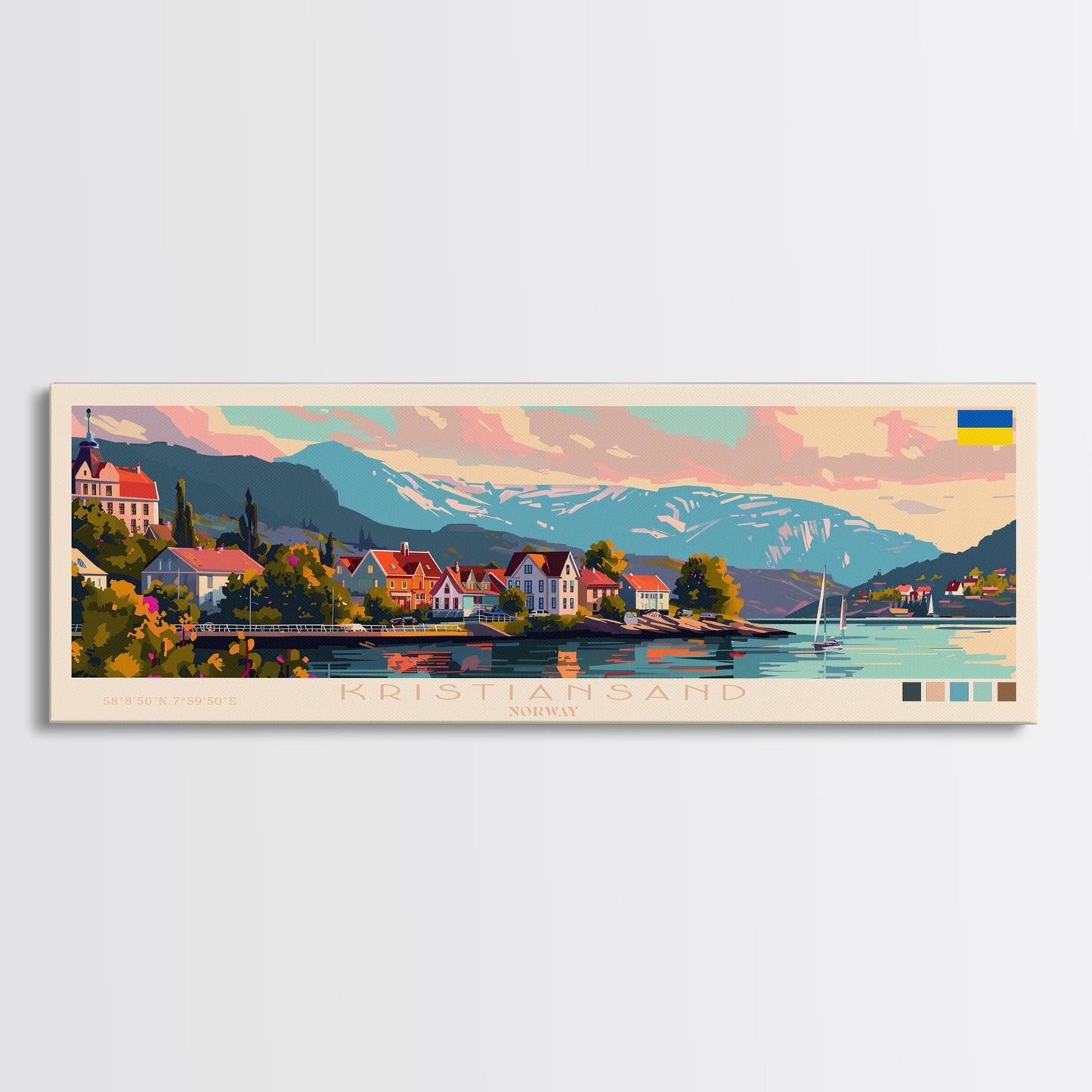 Kristiansand Norway Wall Art, Panoramic Travel Poster, Panoramic Framed Canvas Print, City Wall Art, Wall Hanging Home Decor, Travel Art