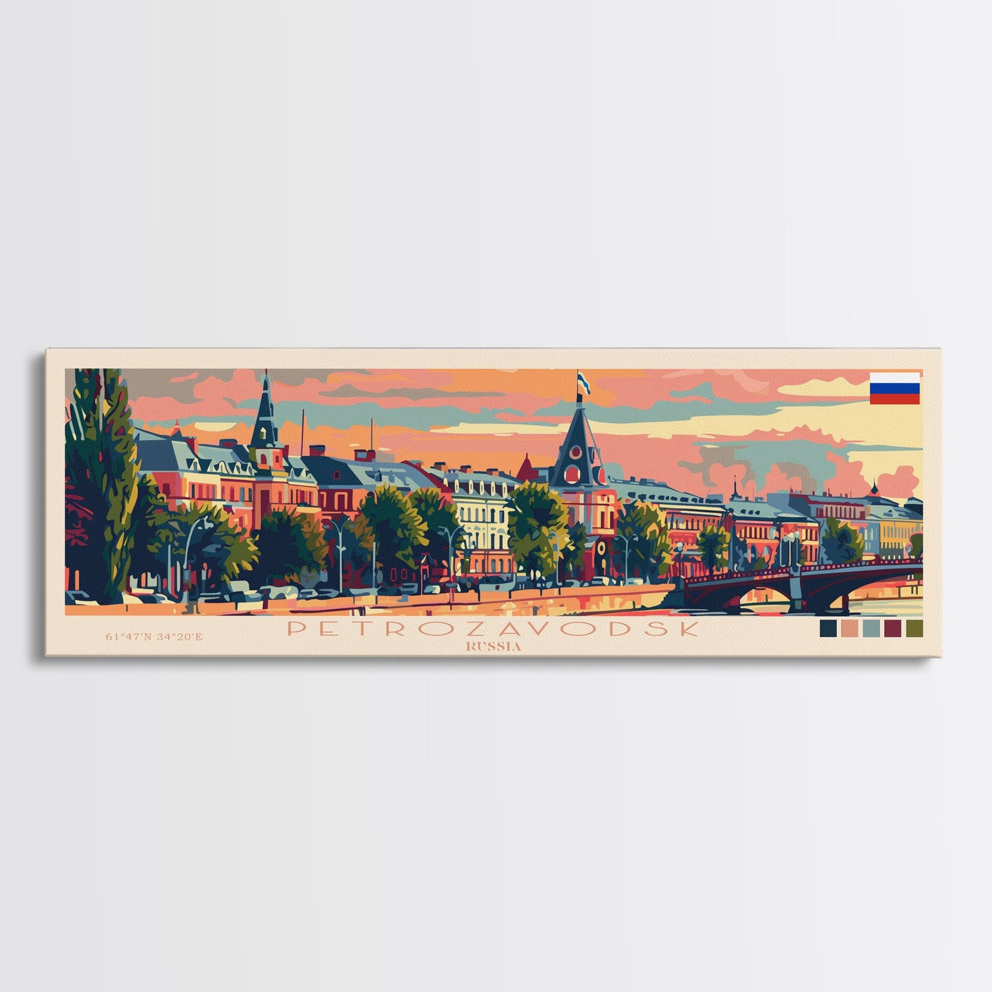 Petrozavodsk Russia Travel Print Wall Art, Panoramic City Art, Travel Art, Wall Decor, Vacation Gift, Framed Canvas Print Or Metal Art
