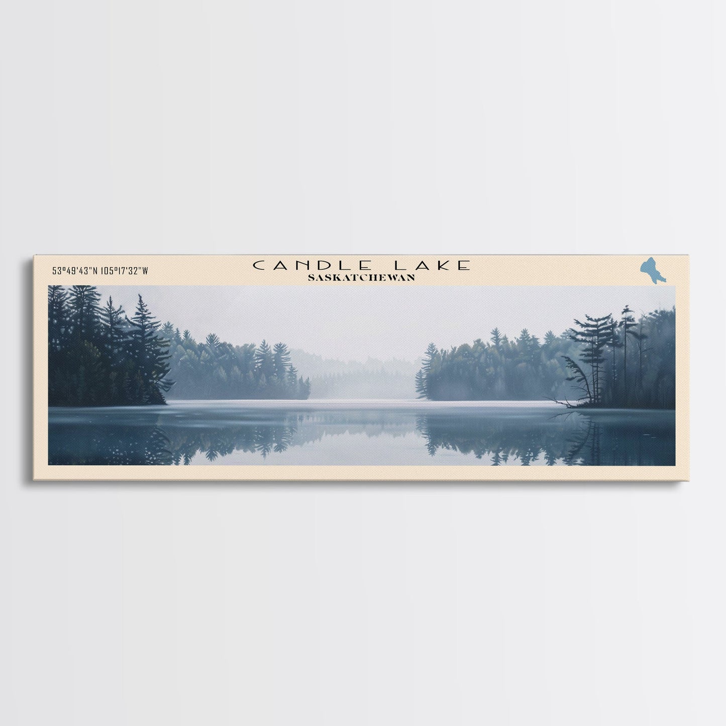 Candle Lake Framed Canvas Print, Panoramic Lake House Decor, Wall Art, Travel Poster, Rustic Lake Painting, Home Decor