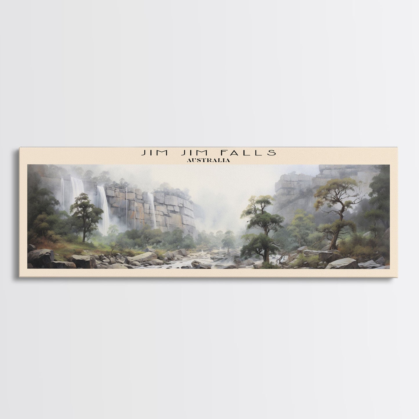 Jim Jim Falls COUNTRY Travel Poster Print, Framed Canvas Print, COUNTRY Travel Art, Wood Framed Art, Wall Hanging, Home Decor