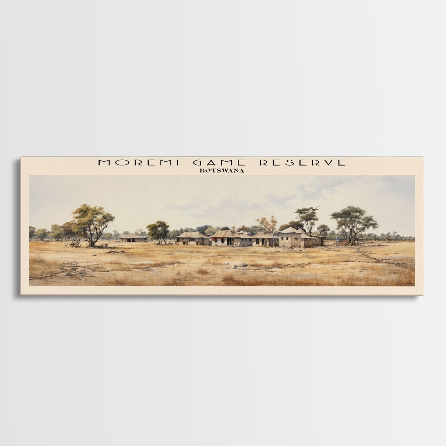 Moremi Game Reserve Travel Poster Print, Framed Canvas Print, COUNTRY Travel Art, Wood Framed Art, Wall Hanging, Home Decor