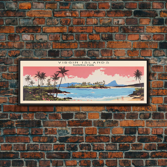 Virgin Islands National Park Panoramic St John Travel Art, National Park Print, Minimalist Travel Art, Subdued Watercolor Painting Panoramic