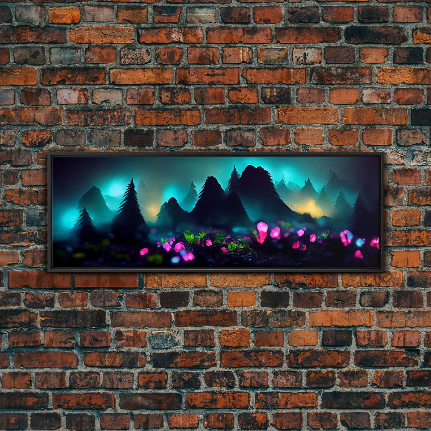 Luminescent trail in the forest, fantasy art, RPG concept art, canvas print, tiny worlds, glowing mushrooms out of focus, miniature worlds