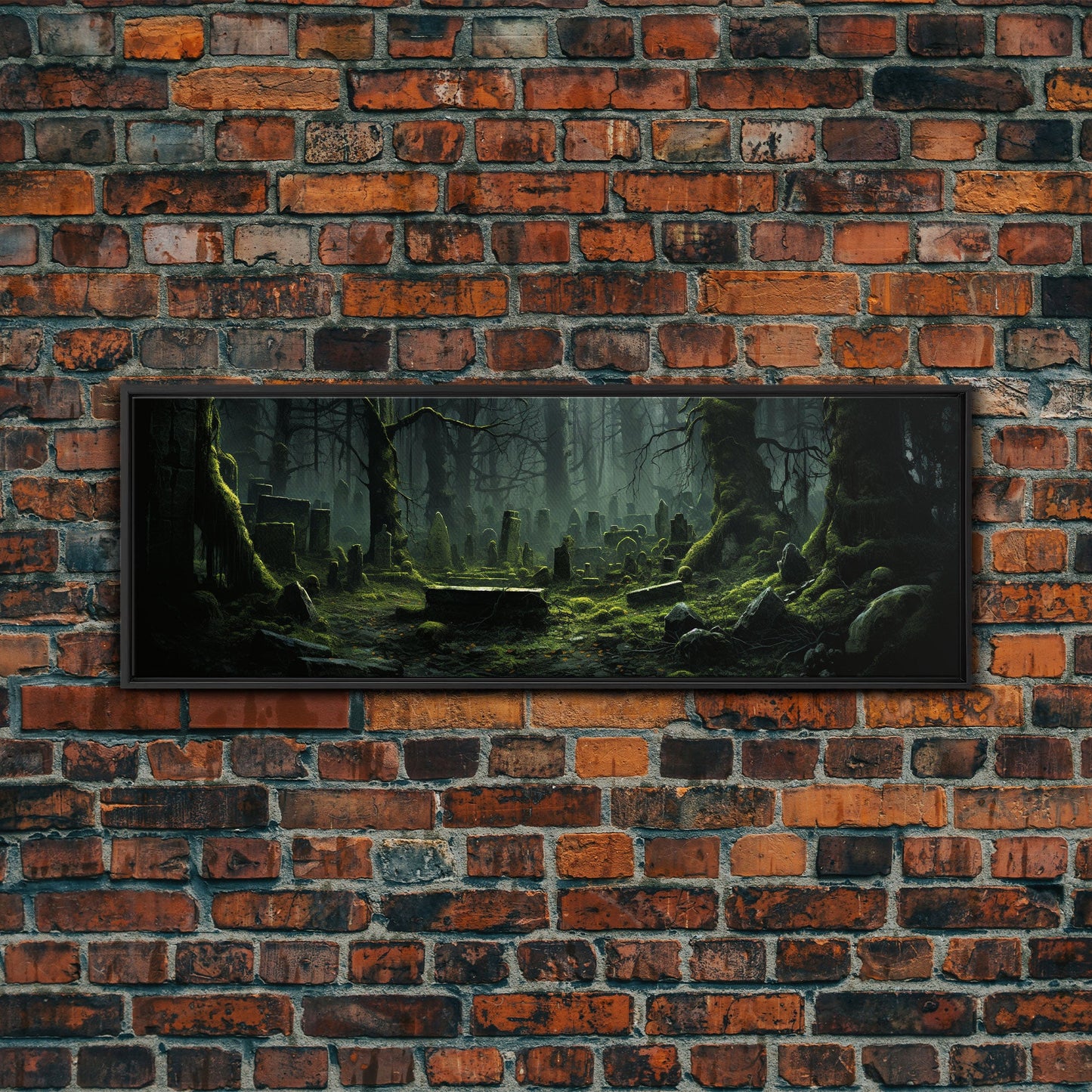 The Reclaimed Graveyard Panoramic Canvas Print, Framed Halloween Art, Spooky Decor, Halloween Art, Halloween Wall Art, Halloween Art Print