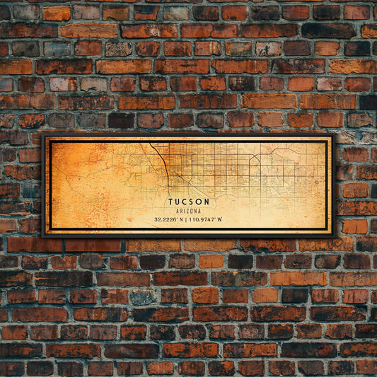 Panoramic Old Tucson City Map Wall Art Canvas Print, Vintage Style Tucson Map, Framed Wall Art, Cool Tucson Arizona Wall Art, Office Decor