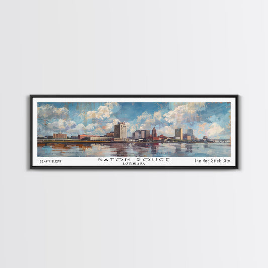 Baton Rouge Louisiana Panoramic Painting, Watercolor Framed Canvas Print, Scenic City Art, Travel Poster, Home Decor, Wall Art, Office Wall Art
