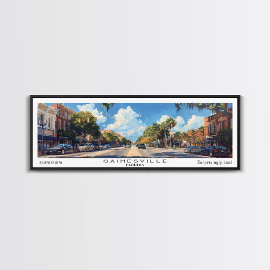 Gainesville Florida Panoramic Watercolor Painting, Urban Framed Canvas Print, Cityscape Wall Art for Office, Travel Decor, Home Gift Idea
