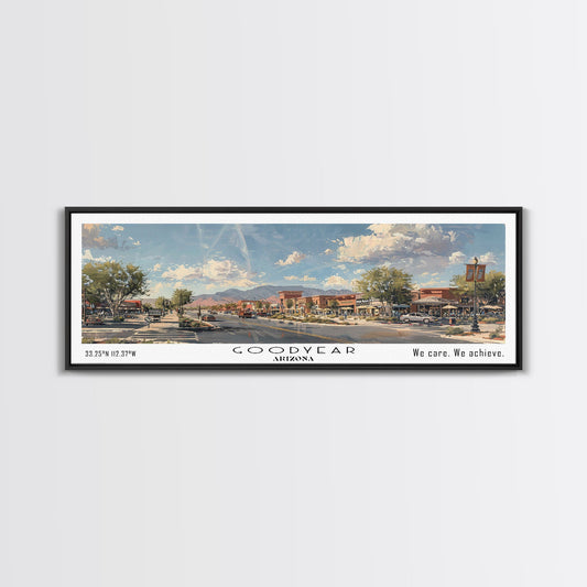 Goodyear Arizona Panoramic Watercolor Painting, Urban Framed Canvas Print, Cityscape Wall Art for Office, Travel Decor, Home Gift Idea