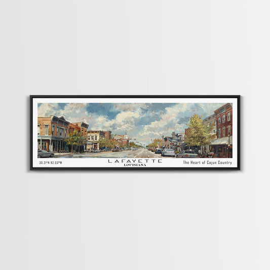 Lafayette Louisiana Panoramic Cityscape Wall Art, Watercolor Framed Canvas Print, Urban Painting for Living Room, Office Decor, Travel Poster