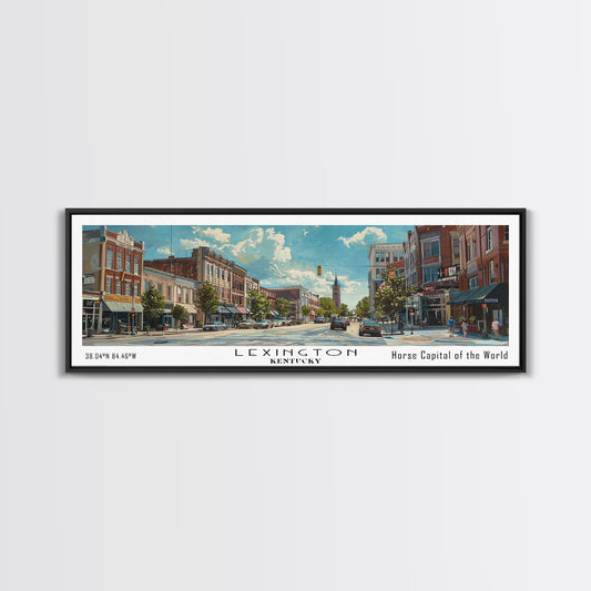 Lexington Kentucky Panoramic Watercolor Cityscape, Framed Canvas Print for Living Room, Office Wall Art, Urban Decor, Travel Poster