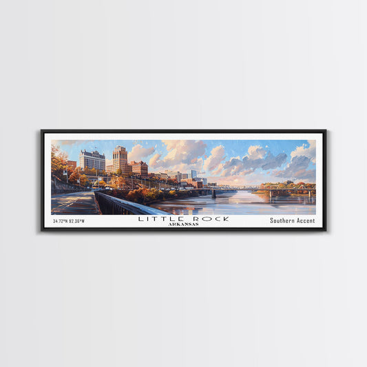 Little Rock Arkansas Panoramic Watercolor Cityscape, Framed Canvas Print for Living Room, Office Wall Art, Urban Decor, Travel Poster