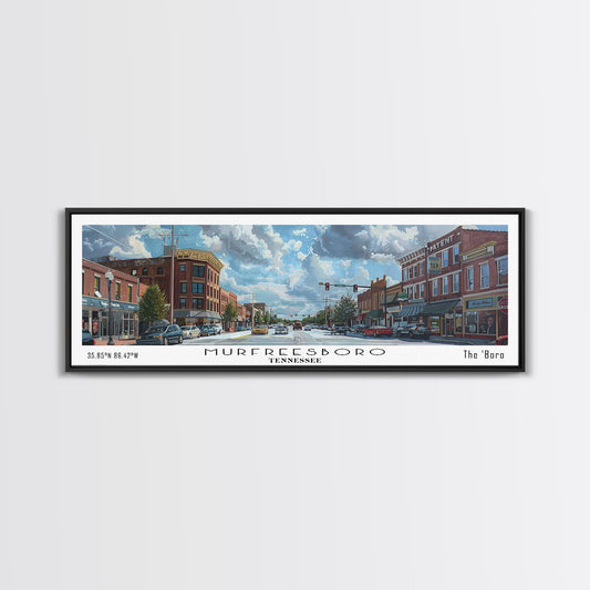 Murfreesboro Tennessee Panoramic Framed Canvas Print, Stunning Watercolor City Art, Office Wall Decor, Travel Poster, Living Room Decor