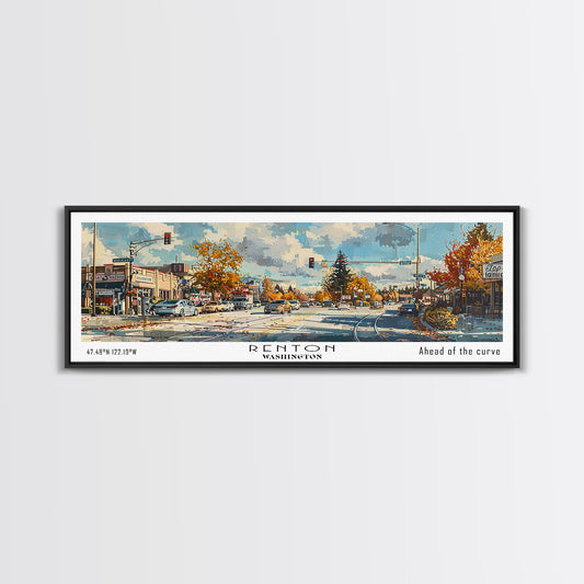Renton Washington Panoramic Print, Elegant Framed Canvas Print, Travel Poster Art, Home Decoration, Wall Art, Office Gift