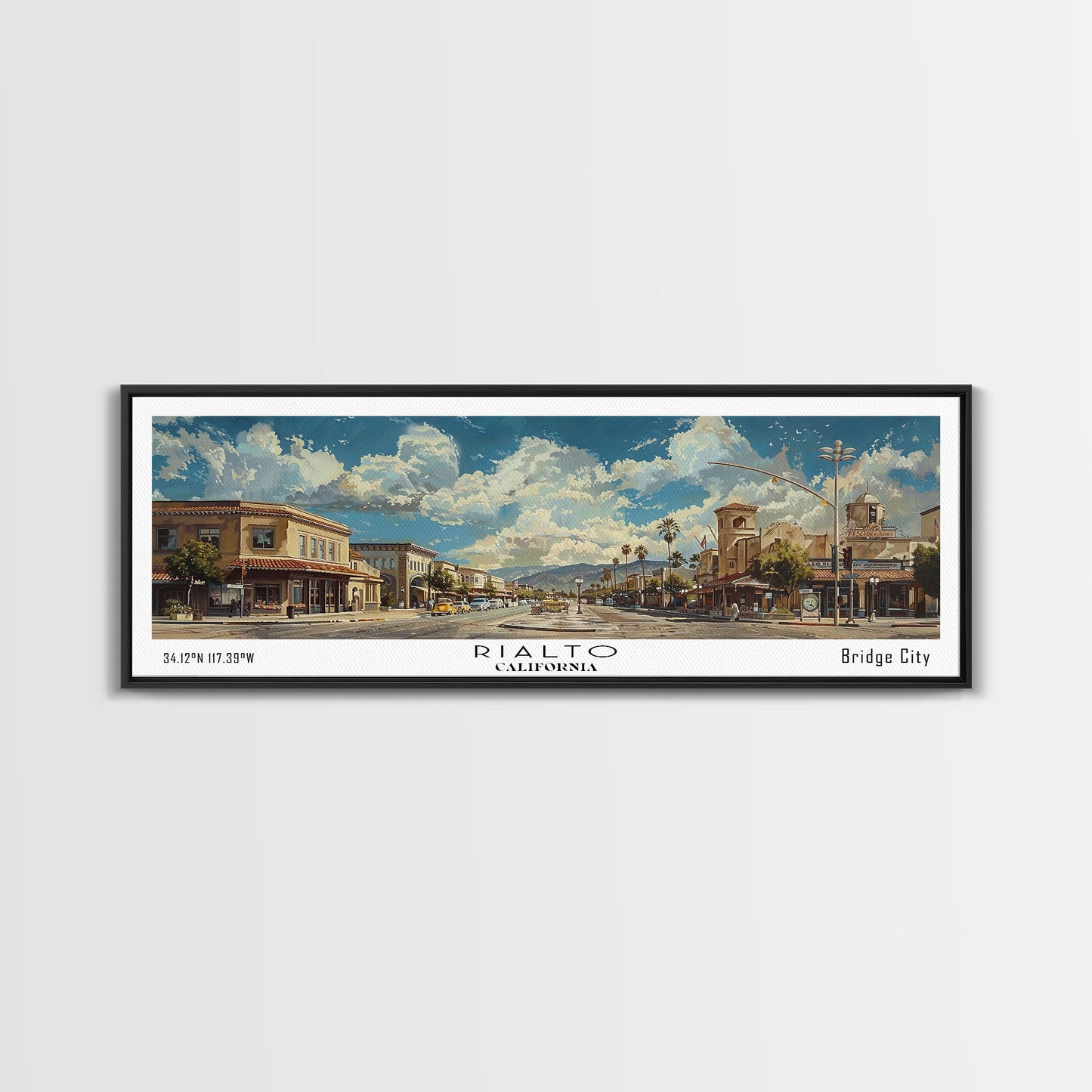 Rialto California Panoramic Print, Modern Framed Canvas Print, Travel Poster Art, Home Decoration, Wall Art, Office Decor