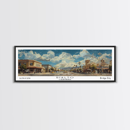 Rialto California Panoramic Print, Modern Framed Canvas Print, Travel Poster Art, Home Decoration, Wall Art, Office Decor