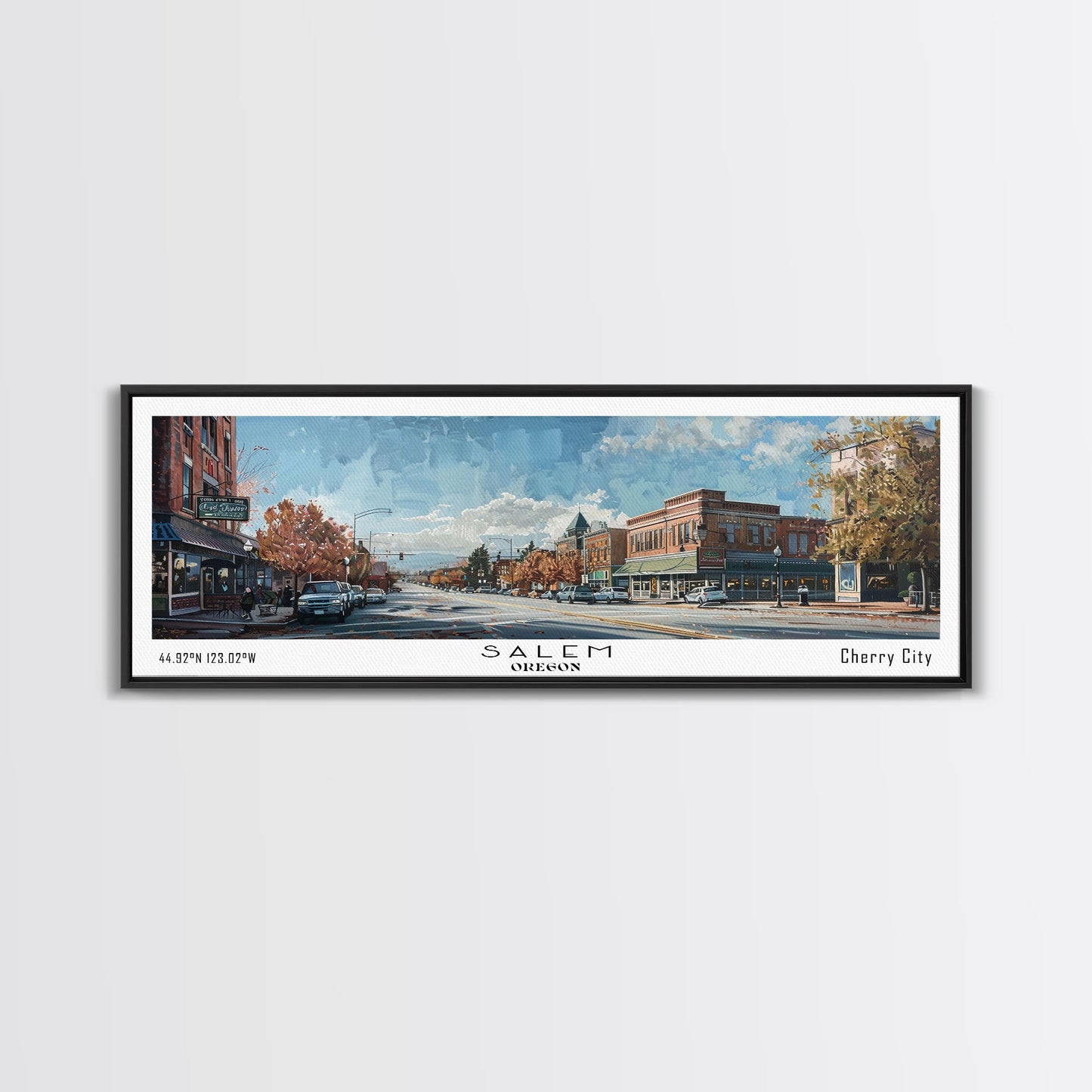 Salem Oregon Panoramic Print, Beautiful Framed Canvas Print, City Travel Poster, Home Decoration, Wall Art, Office Gift