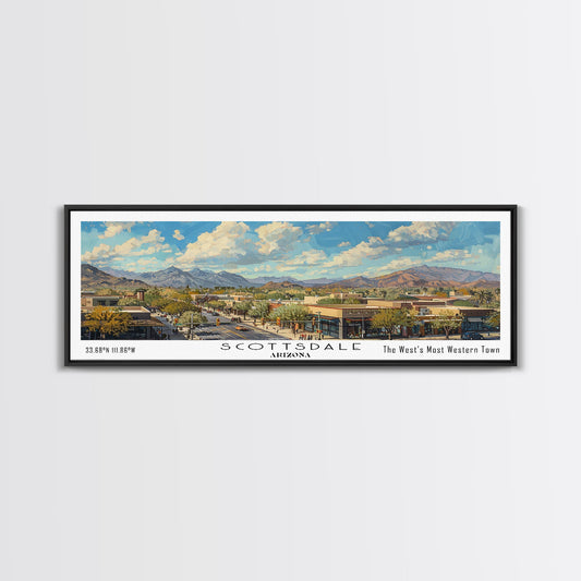 Scottsdale Arizona Travel Poster, Framed Canvas Print, Wall Art, Home Decor, Travel Gift, Living Room Art, Retro Style Art, Office Decor