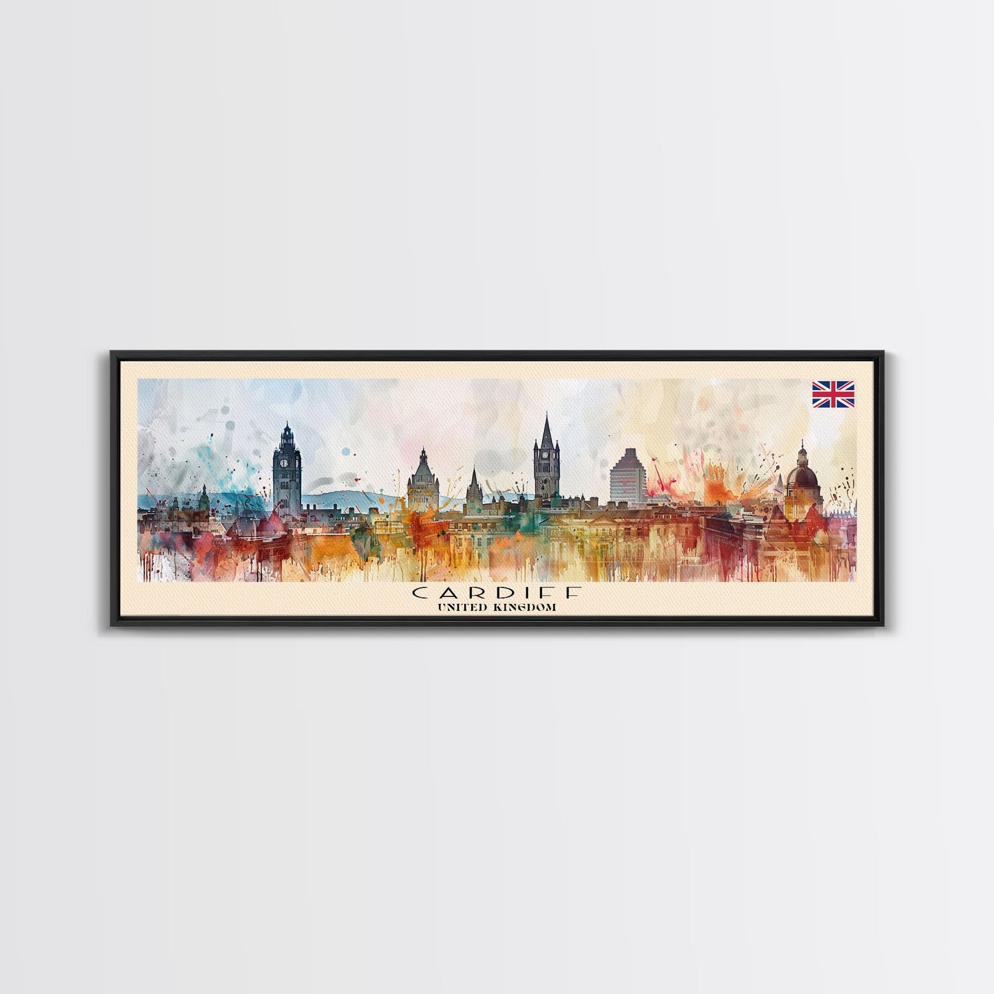 Cardiff United Kingdom Travel Art, City Art, Framed Canvas Print or Metal Wall Art, Europe Travel Poster, Panoramic Wall Art, Extra Wide Wall Art