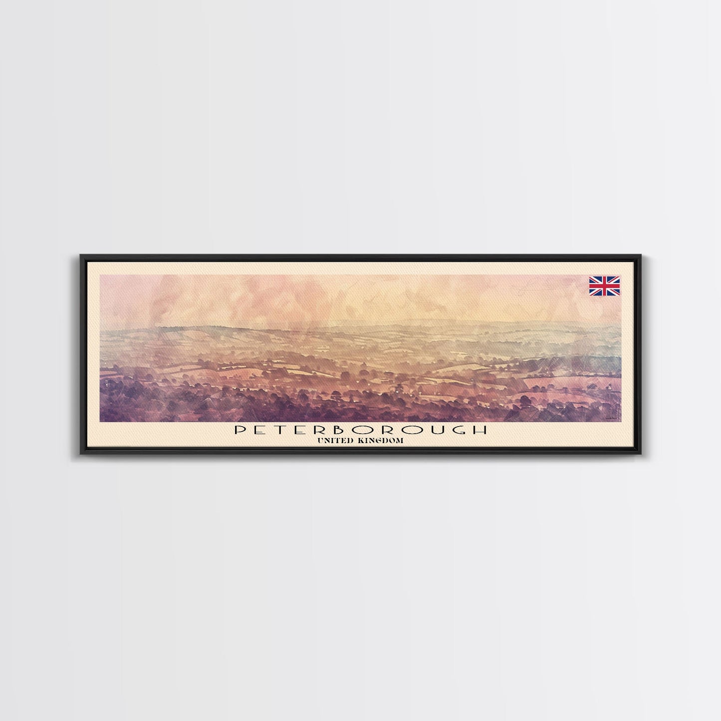 Peterborough United Kingdom Wall Art, Panoramic Travel Poster, Panoramic Framed Canvas Print, City Wall Art, Wall Hanging Home Decor, Travel Art