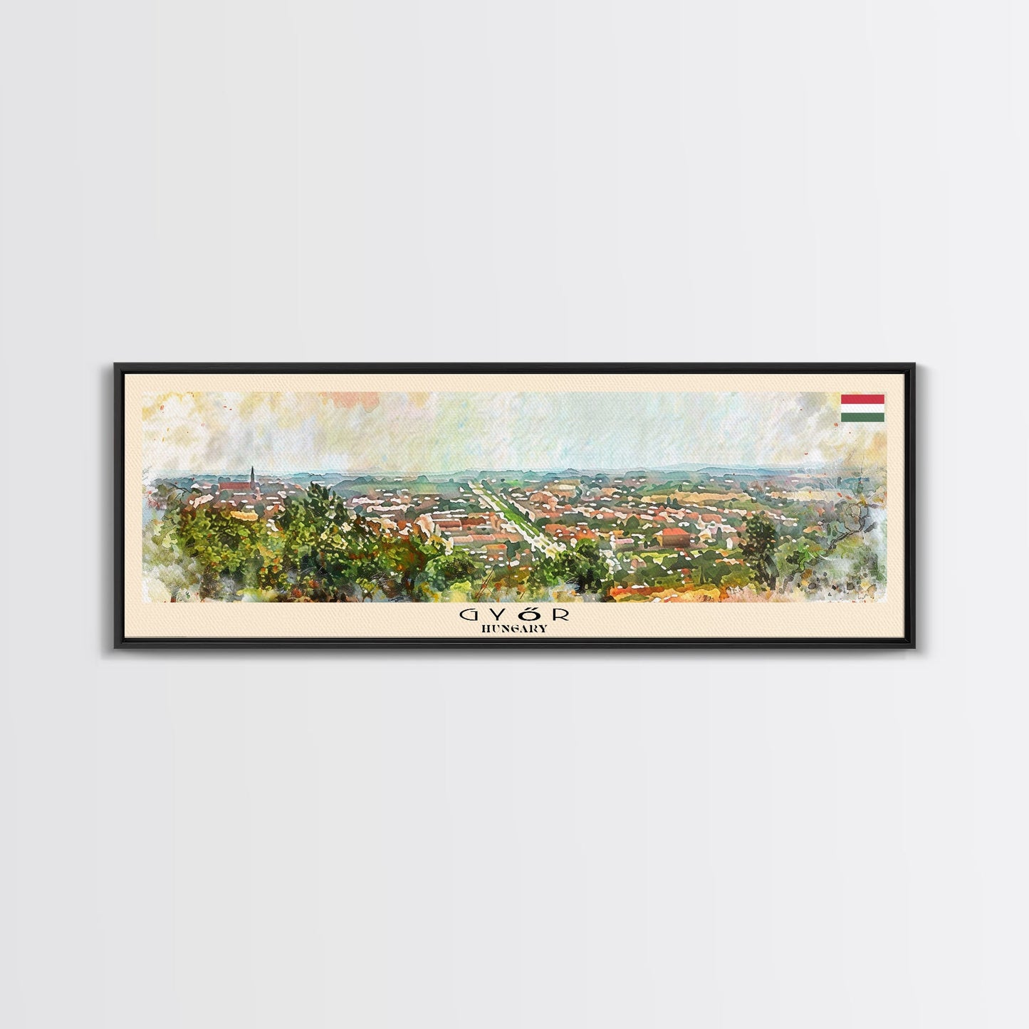 Gyor Hungary Wall Art, Panoramic Travel Poster, Panoramic Framed Canvas Print, City Wall Art, Wall Hanging Home Decor, Travel Art