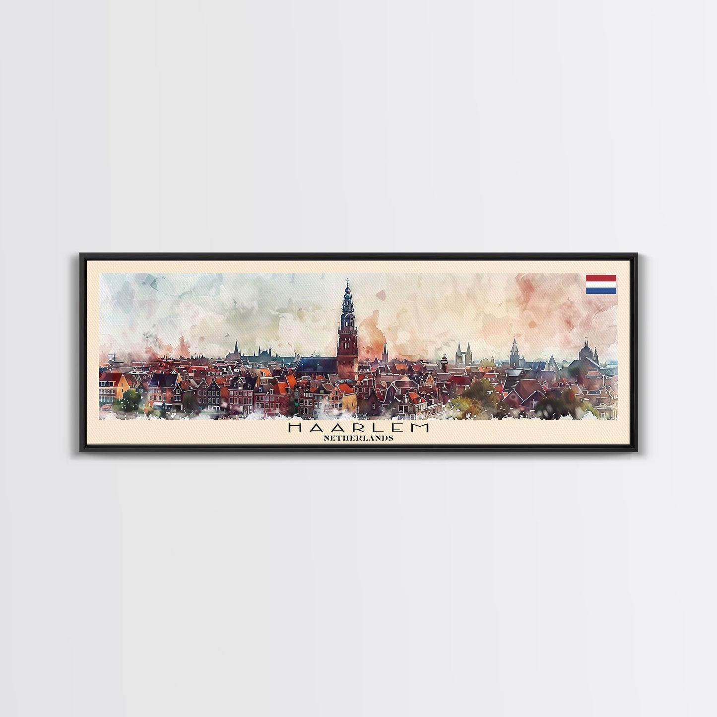 Haarlem Netherlands Travel Art, City Art, Framed Canvas Print or Metal Wall Art, Europe Travel Poster, Panoramic Wall Art, Extra Wide Wall Art