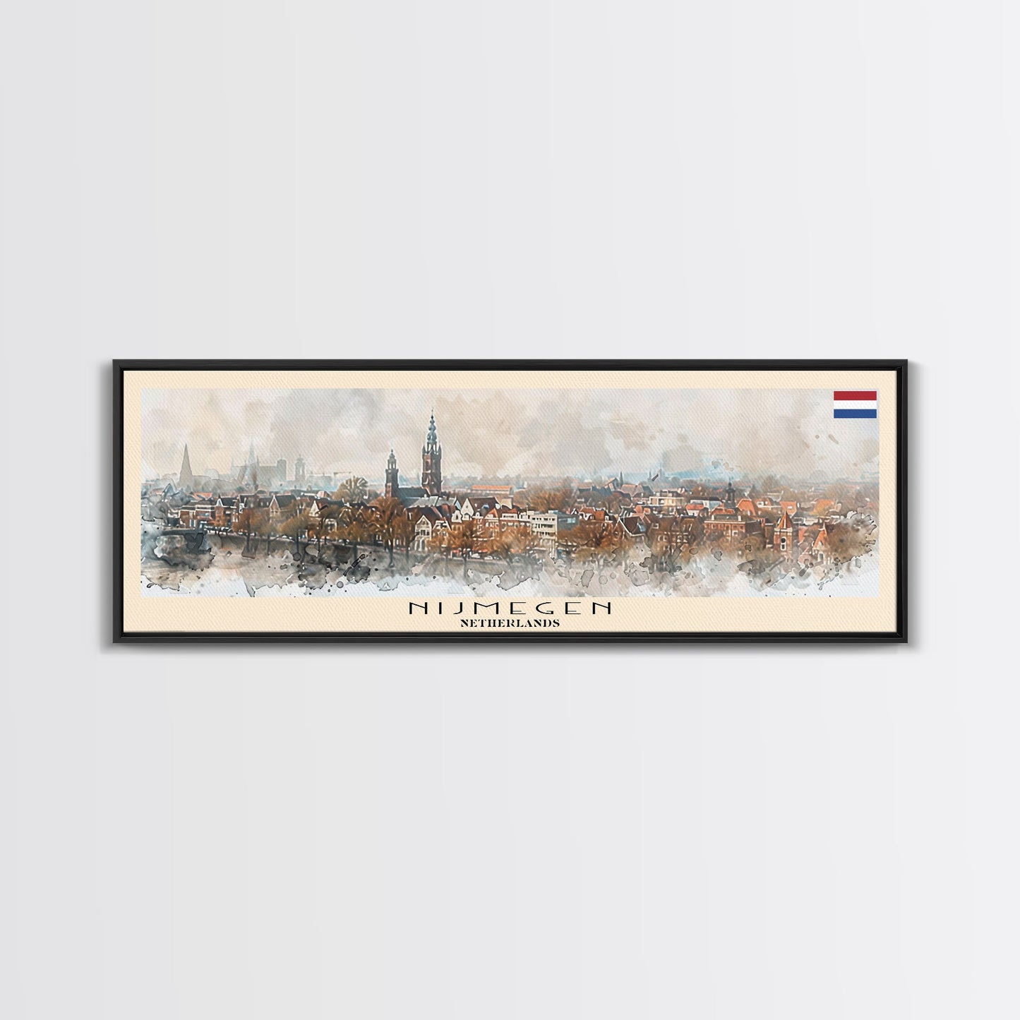 Nijmegen Netherlands Panoramic Travel Poster, Framed Canvas Print or Metal Wall Art, Travel Art, Home Decor, Panoramic Painting, Midcentury Art