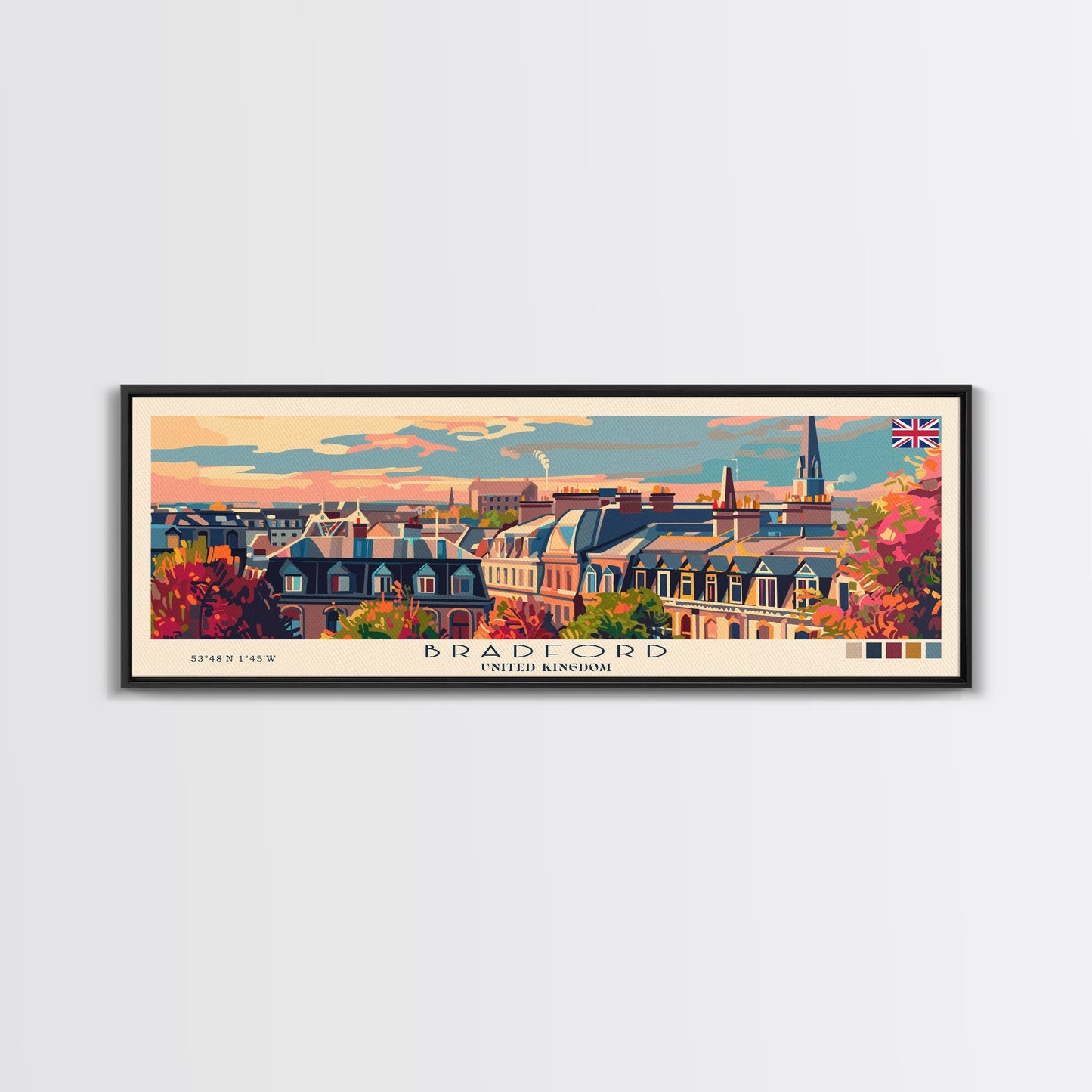 Bradford United Kingdom Travel Print Wall Art, Panoramic City Art, Travel Art, Wall Decor, Vacation Gift, Framed Canvas Print Or Metal Art