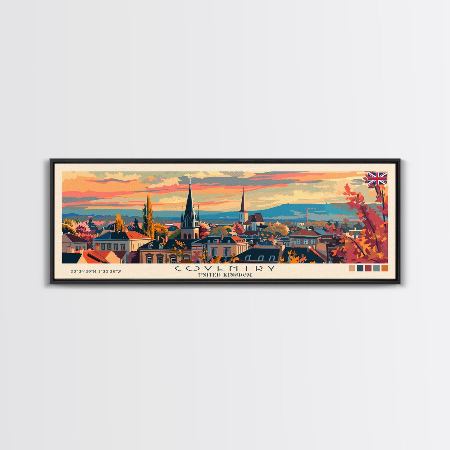 Coventry United Kingdom Wall Art, Panoramic Travel Poster, Panoramic Framed Canvas Print, City Wall Art, Wall Hanging Home Decor, Travel Art