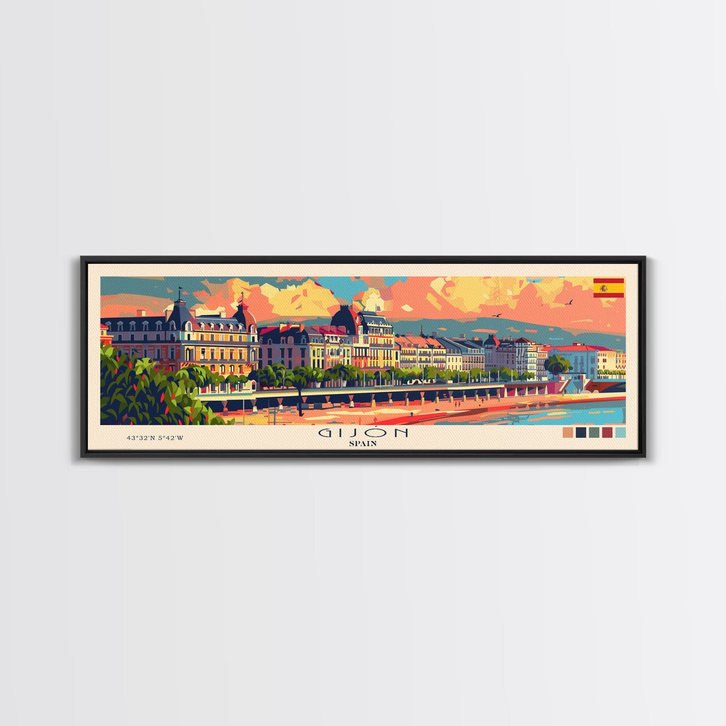 Gijón Spain Travel Print Wall Art, Panoramic City Art, Travel Art, Wall Decor, Vacation Gift, Framed Canvas Print Or Metal Art