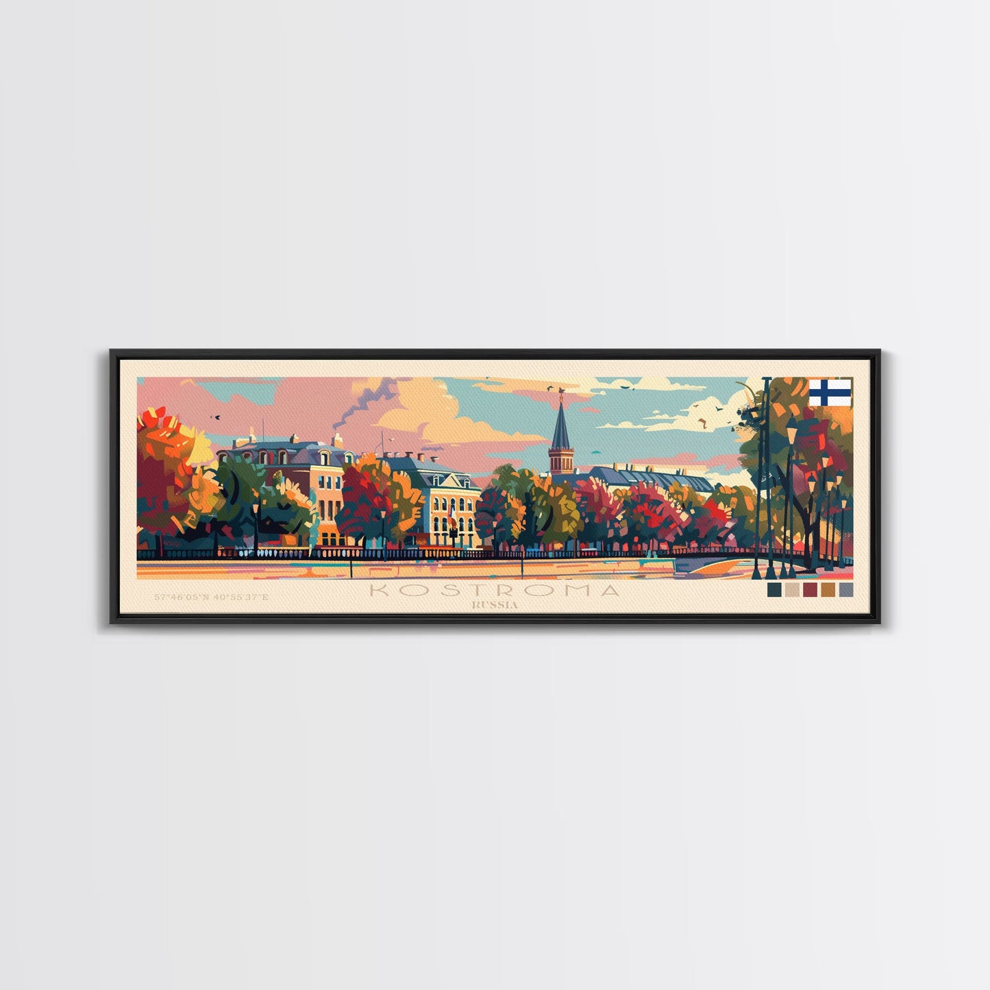 Kostroma Russia Panoramic Travel Poster, Framed Canvas Print or Metal Wall Art, Travel Art, Home Decor, Panoramic Painting, Midcentury Art