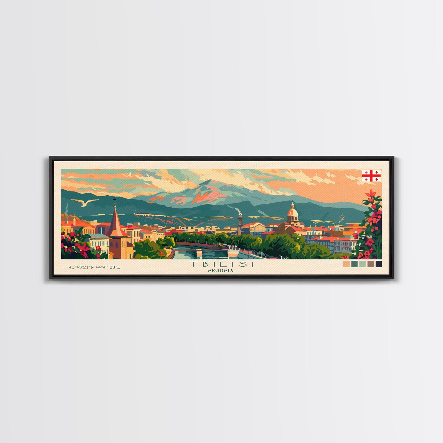 Tbilisi Georgia Travel Art, City Art, Framed Canvas Print or Metal Wall Art, Europe Travel Poster, Panoramic Wall Art, Extra Wide Wall Art