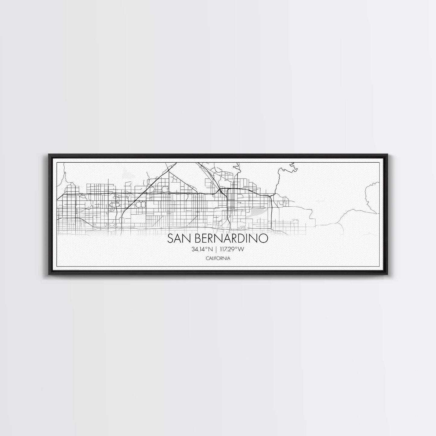 Panoramic San Bernardino City Map, California Art, Map Print, Minimalist Wall Art, Canvas Art, Housewarming Gift, Street Map, Closing Gift