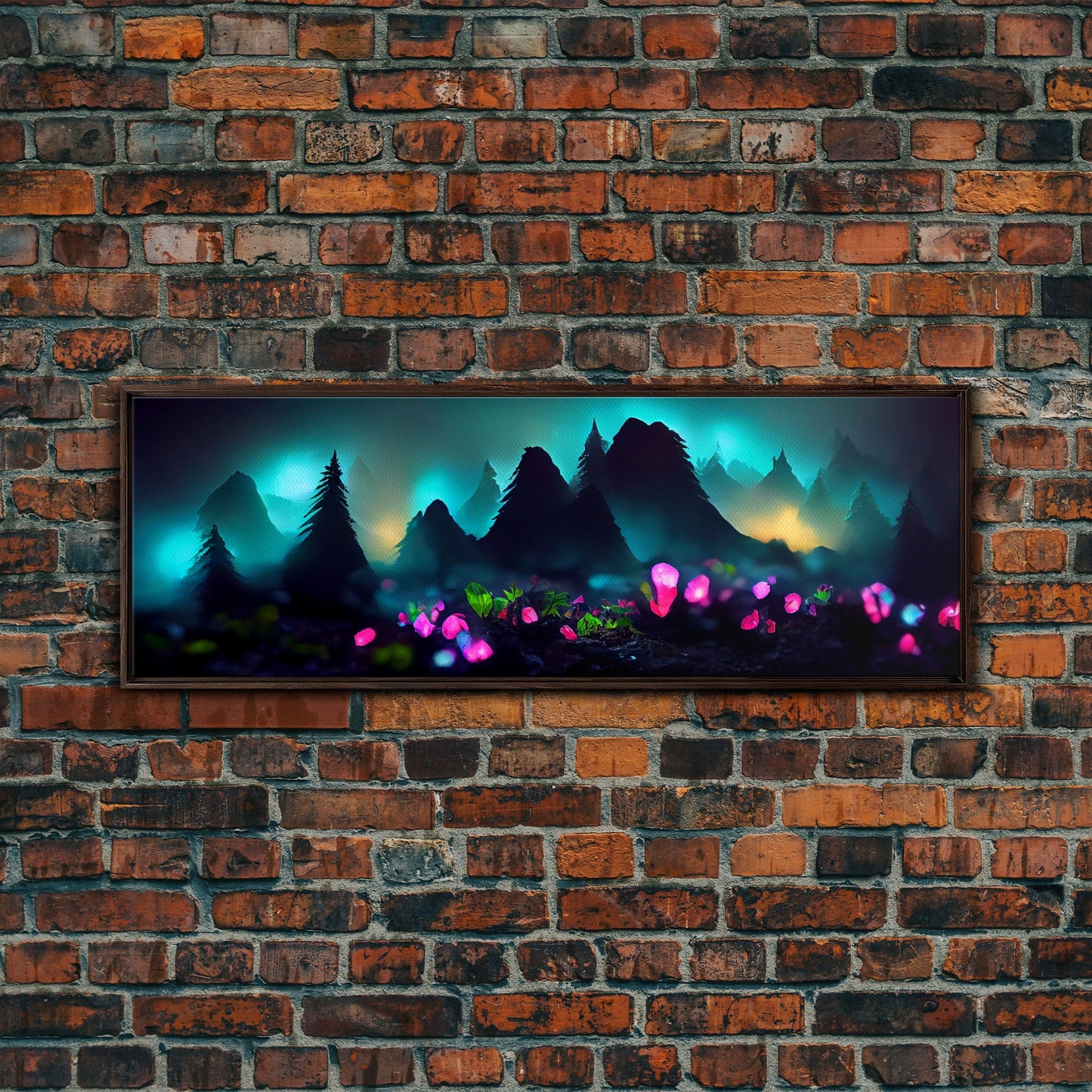 Luminescent trail in the forest, fantasy art, RPG concept art, canvas print, tiny worlds, glowing mushrooms out of focus, miniature worlds